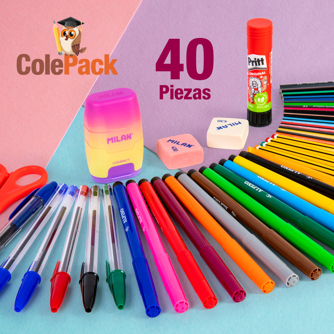 ColePack PRO Milan - Estuche Triple de 3 Cremalleras y Material Escolar Incluido. Fingers