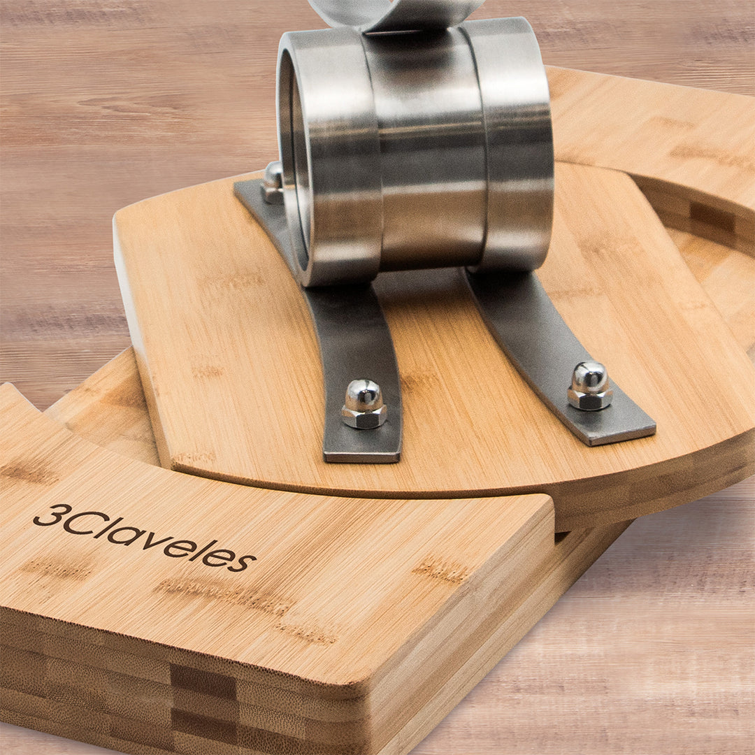 3 Claveles - Soporte Jamonero Basculante 360º en Bambú y Chasis de Acero con Cubre Jamón