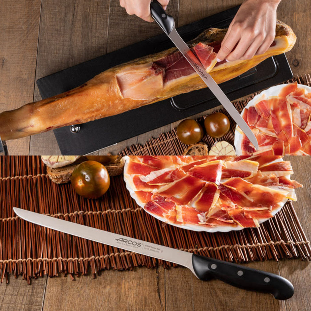 ARCOS Maitre - Set Jamonero Profesional en Acero Inoxidable, Deshuesador y Chaira