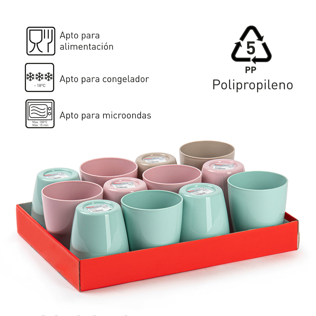 Plastic Forte Classic  - Set de 12 Vasos de Agua de 400 ml Reutilizables. Surtido VRM