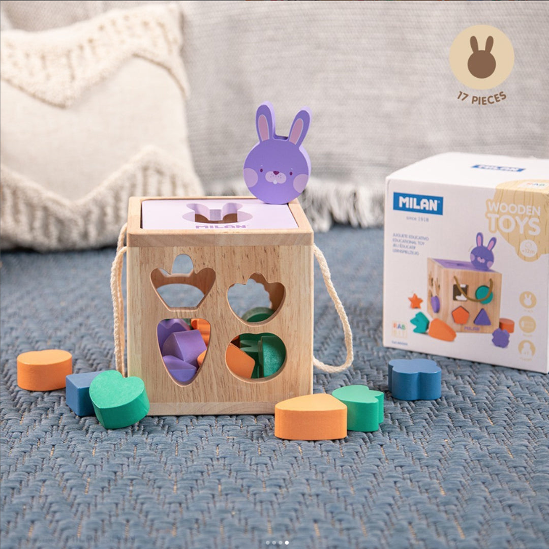 MILAN Rabbit - Juguete Educativo de Madera Cubo Encajar Piezas. Edad 12 Meses