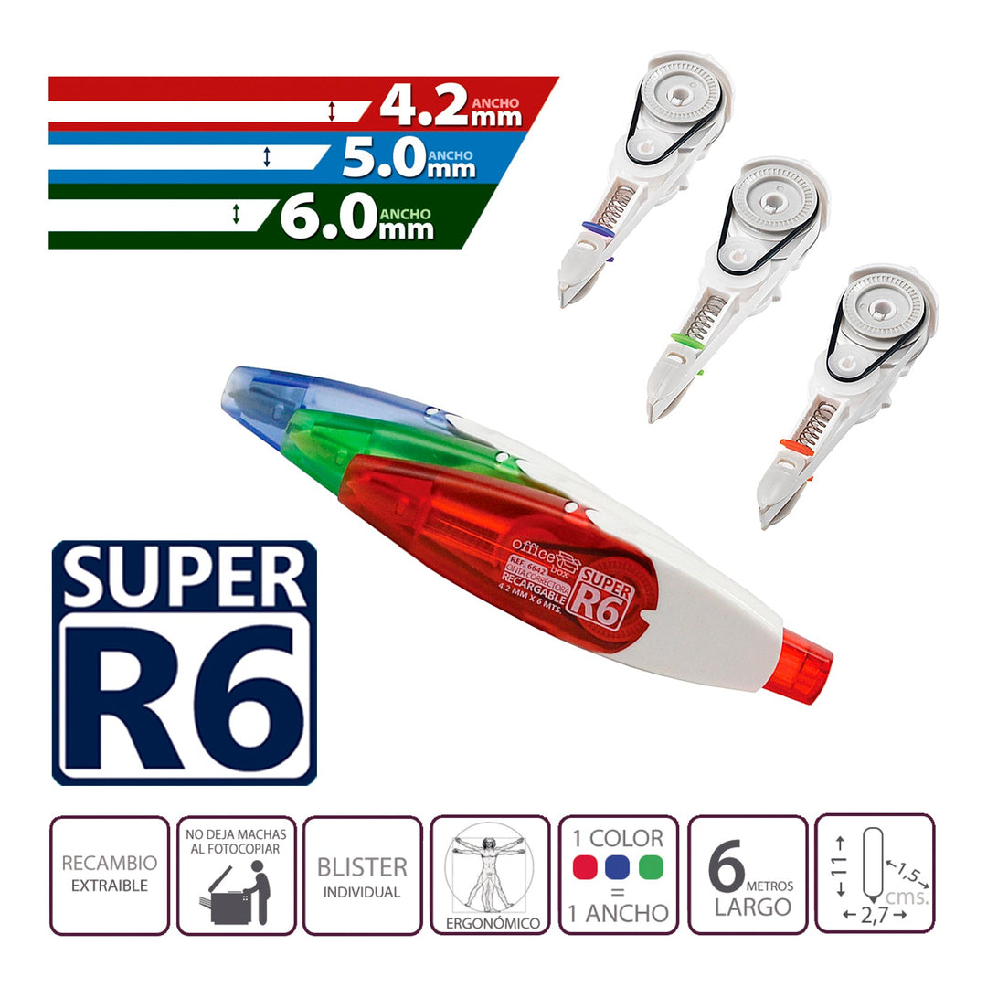 SDI Super R6 - Pack 3 Recambios para Cinta Correctora Retráctil de 5 mm
