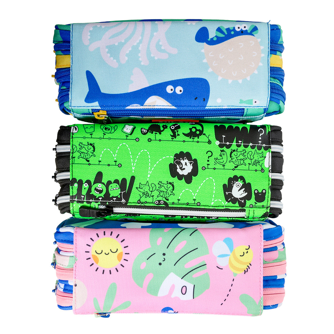 Milan Blue Odyssey - Estuche Portatodo Triple con Cuatro Cremalleras para Material Escolar