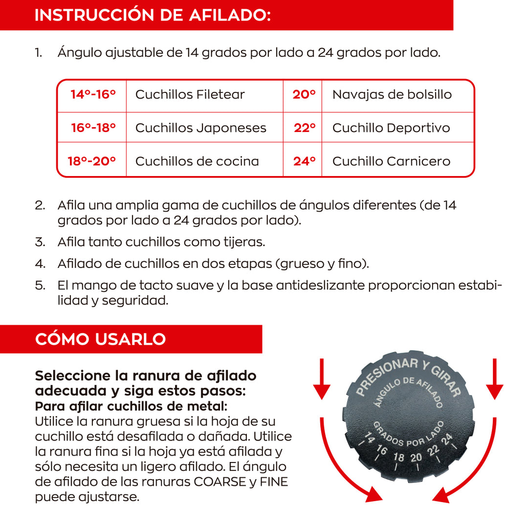 3 Claveles - Afilador Cuchillos y Tijeras 2 Pasos de Angulo Ajustable. Carburo y Cerámica