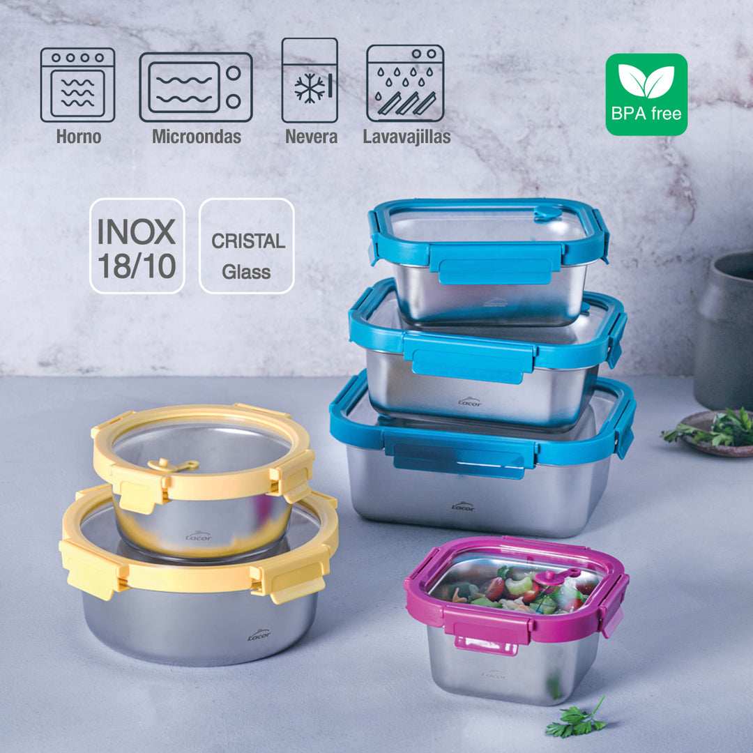 Kit Bolsa Isotérmica IBILI Tricapa 5L y Recipientes de Acero LACOR Etern de 820 y 480 ml