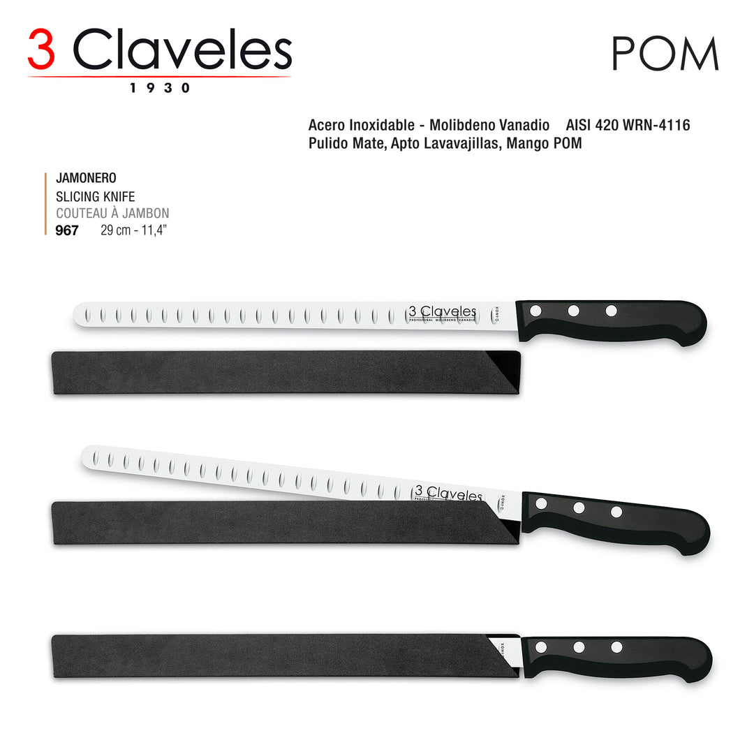 3 Claveles Gourmet - Kit Profesional de Cuchillo Jamonero Deshuesadores Chaira y Funda
