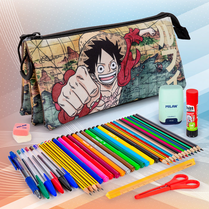 ColePack One Piece - Estuche Triple de 2 Cremalleras con Material Escolar. Map