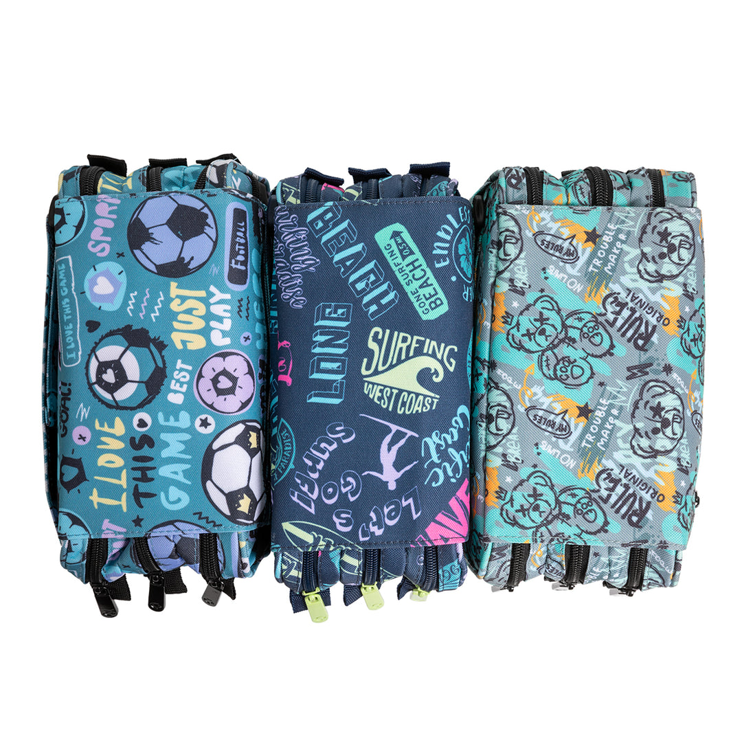 Grafoplás Design - Estuche Portatodo Triple con Solapa para Material Escolar. Streetball