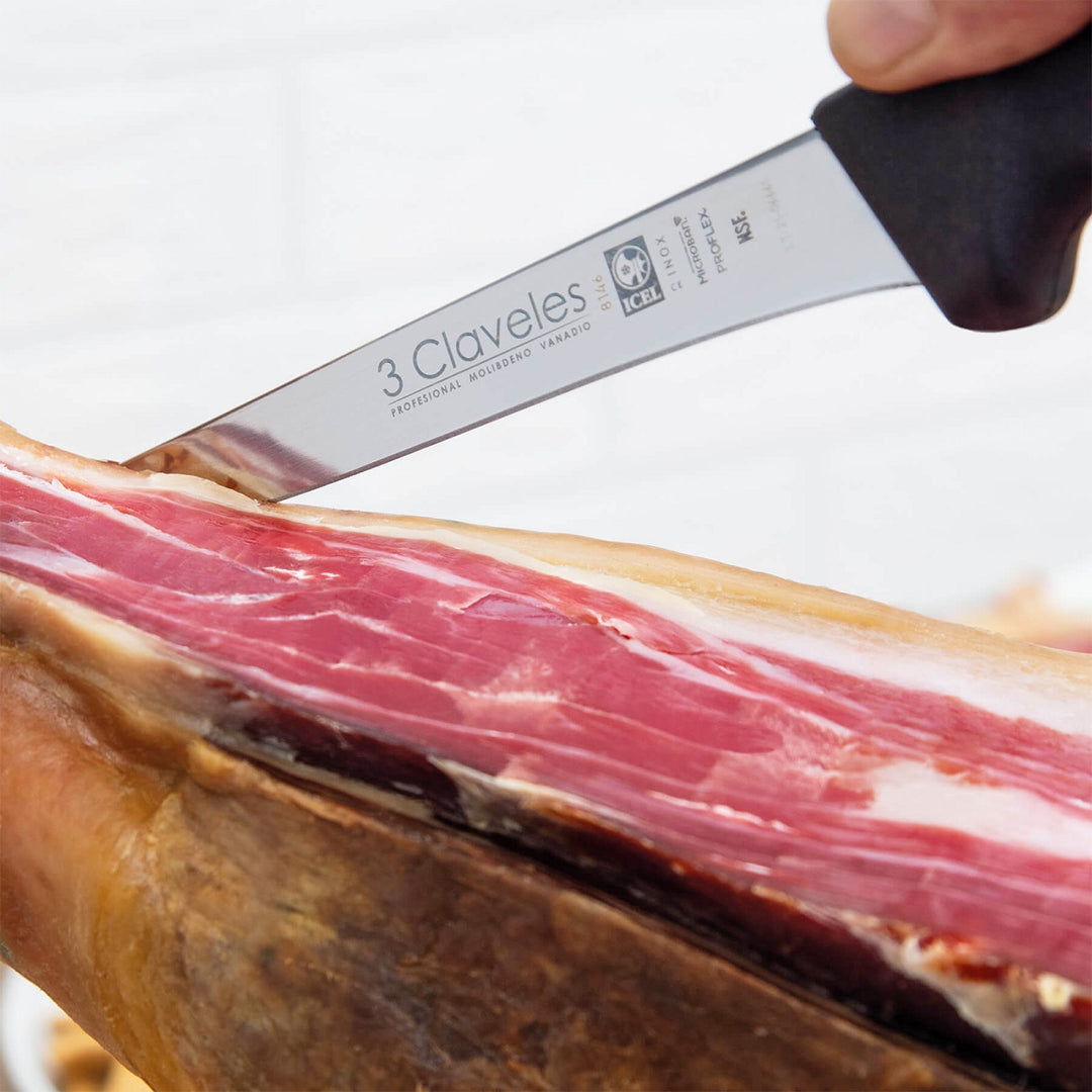 3 Claveles POM - Kit Profesional de Cuchillo Jamonero con Deshuesador y Pinzas