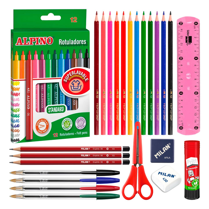 ColePack Eco36 - Estuche Cuadruple de 4 Cremalleras con Material Escolar Incluido