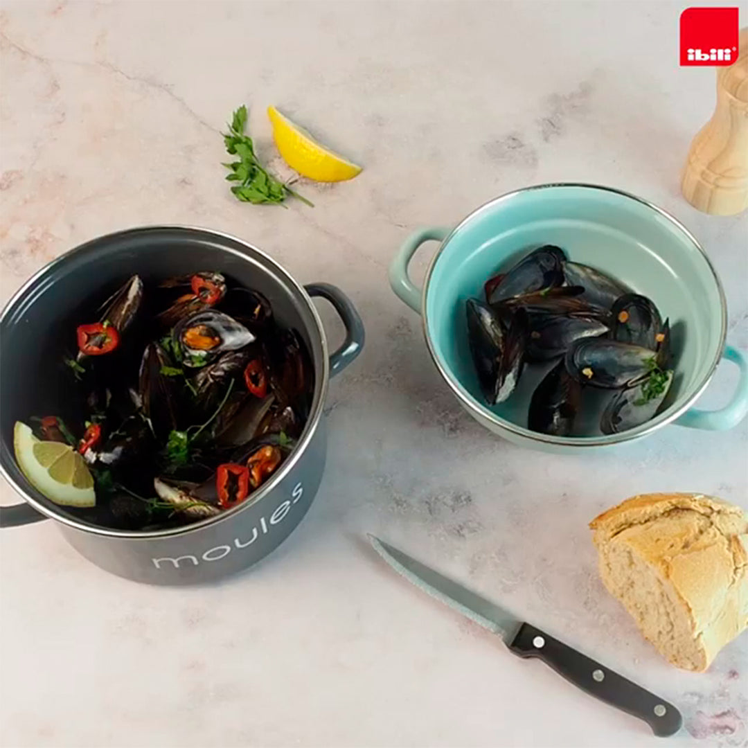 IBILI Moules - Olla de 18 cm para Mejillones en Acero Esmaltado con Tapa Especial. Peach