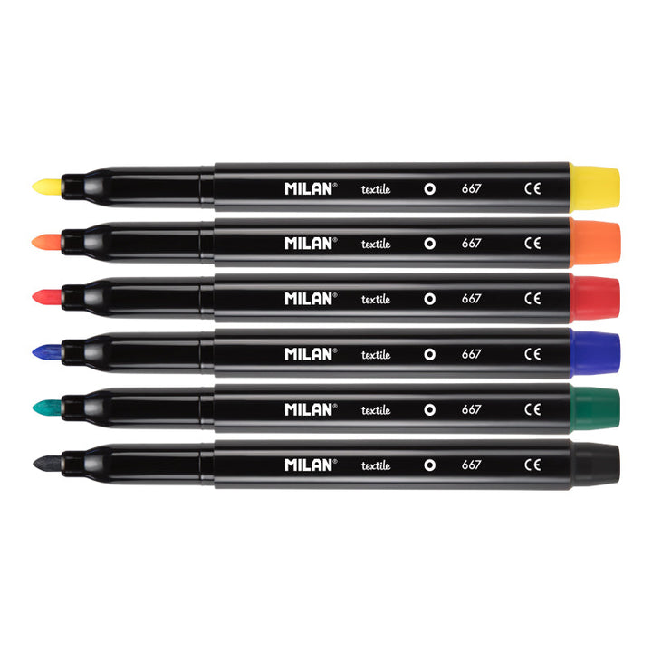 MILAN 06P6T - Caja de 6 Rotuladores en Colores para Pintar Sobre Tejidos