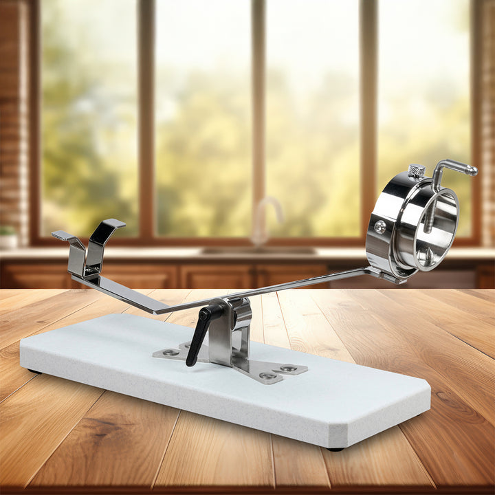 BELLO Teide - Soporte Jamonero Basculante en Fibra Blanca y Acero Inoxidable con Cubrejamón