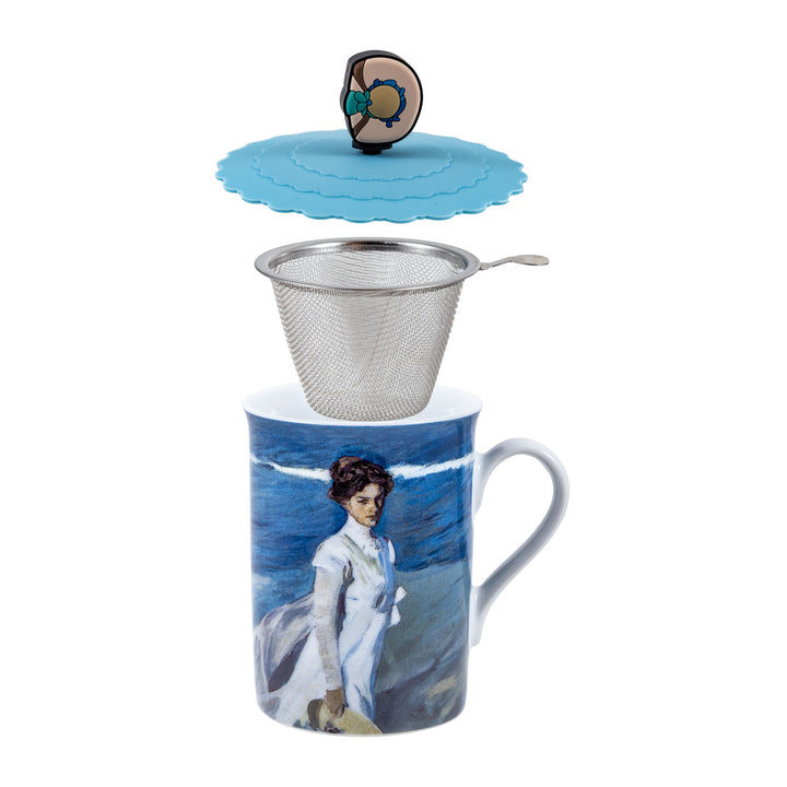 JAVIER Señoras Playa - Taza para Infusiones con Tapa y Filtro en Lata de Regalo