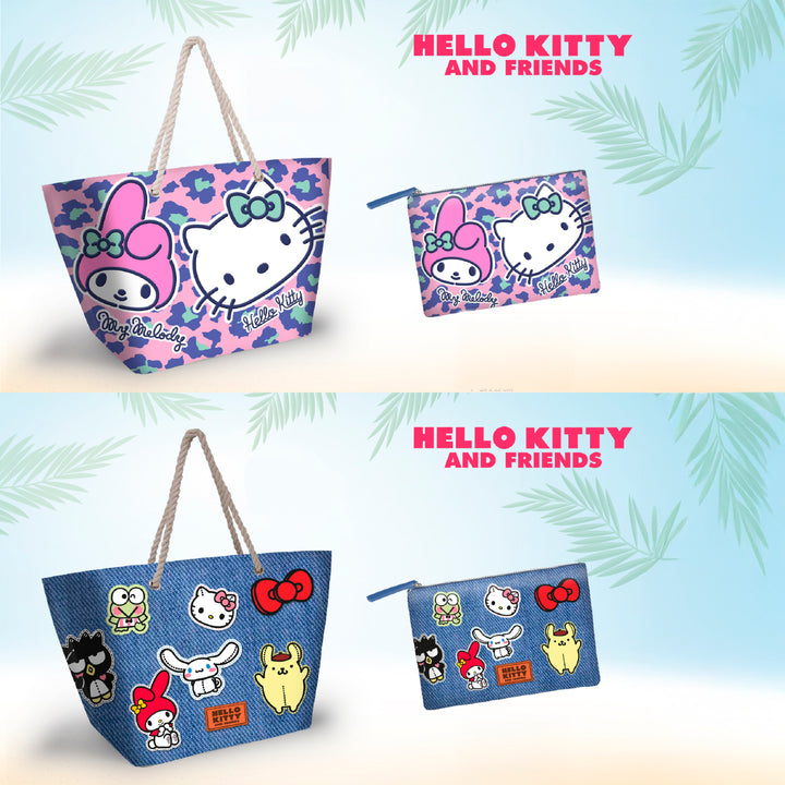 KARACTERMANIA - Bolsa de Playa con Asas y Cierre de Cremallera. Hello Kitty Safari