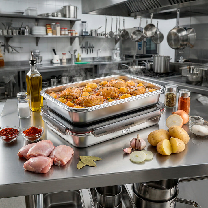 LACOR EcoInox Pro - Recipiente Rectangular de 3.5L en Acero Inoxidable. Apto Nevera y Horno