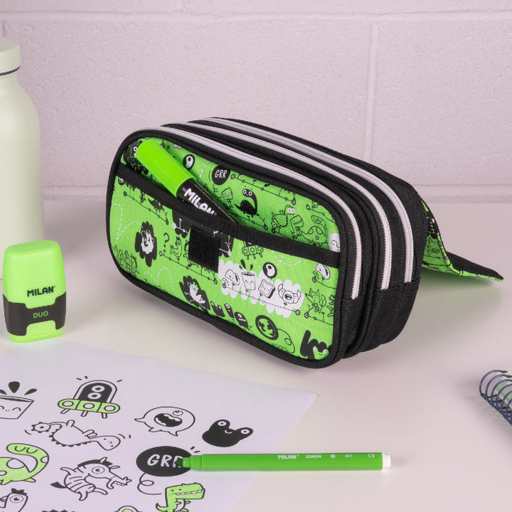 ColePack ECO Milan - Estuche Triple de 3 Cremalleras y Material Escolar Incluido. Tandem