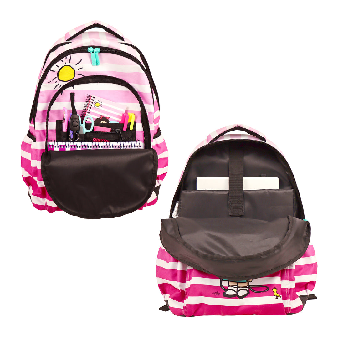 Grafoplás Mafalda - Mochila Escolar 3 Cremalleras con Divisor para Portátil. Adaptable Carrito. Viñetas