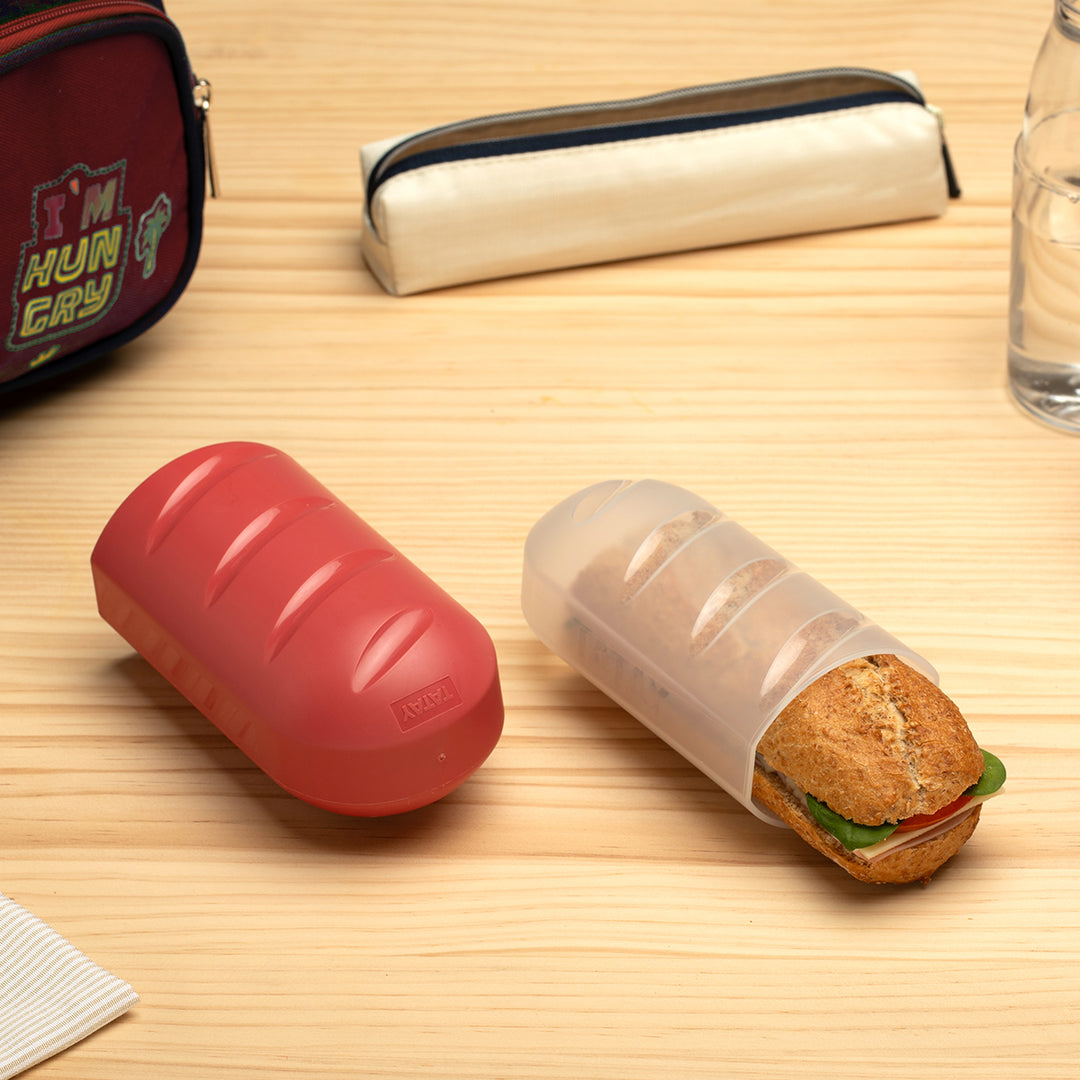 TATAY - Porta Bocadillos Infantil Extensible, Reutilizable y Ecológico. Rojo Arandano