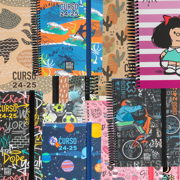 Grafoplás - Agenda Escolar A6 Día Página Curso 24-25. Acabado Soft y Pegatinas. Mafalda Lively