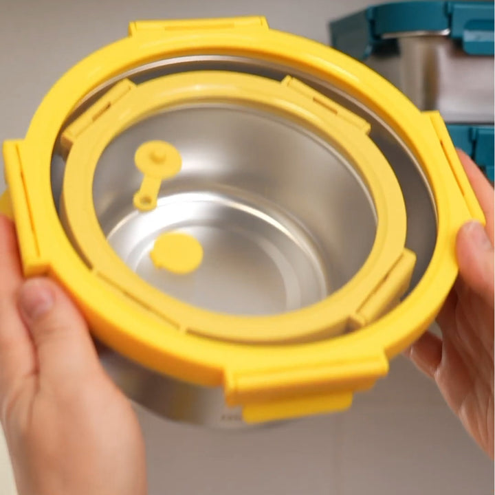 LACOR Etern - Recipiente Redondo de 0.7L en Acero y Tapa de Cristal Apto Microondas