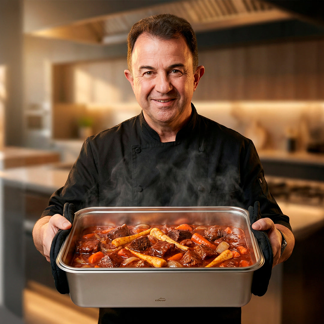 LACOR EcoInox Pro - Recipiente Rectangular de 6.5L en Acero Inoxidable. Apto Nevera y Horno