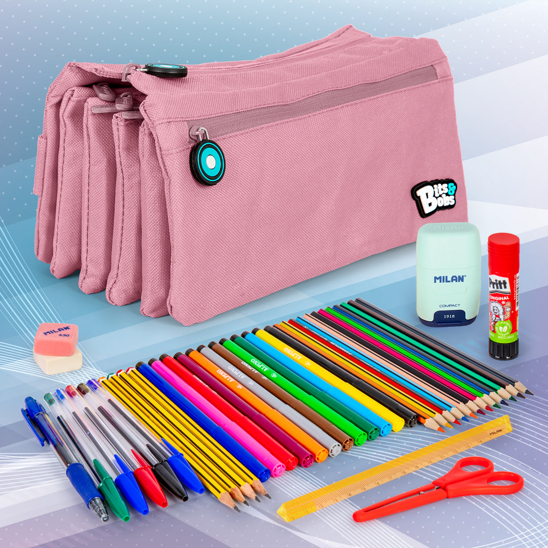 Grafoplás - Estuche Portatodo Cuádruple de Alta Capacidad para Material Escolar. Rosa Soft