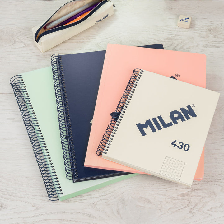 MILAN 430 - Cuaderno A5 Espiral y Tapa Dura. Papel Cuadriculado 80 Hojas 95gr Azul