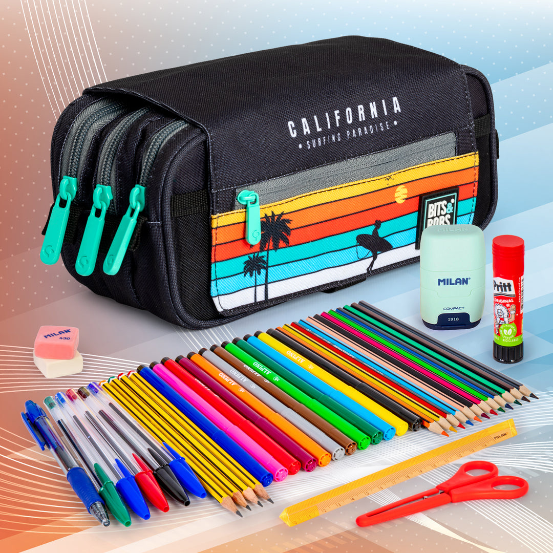 Grafoplás Design - Estuche Portatodo Triple con Solapa para Material Escolar. California