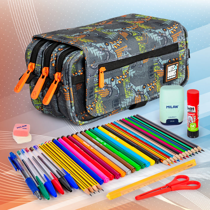 ColePack Design - Estuche Triple de 3 Cremalleras con Material Escolar Incluido. Rex