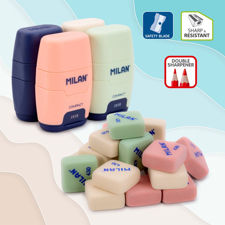 MILAN 1918 - Pack Afilaborras Compact con 2 Gomas de Recambio Incluidas. Verde