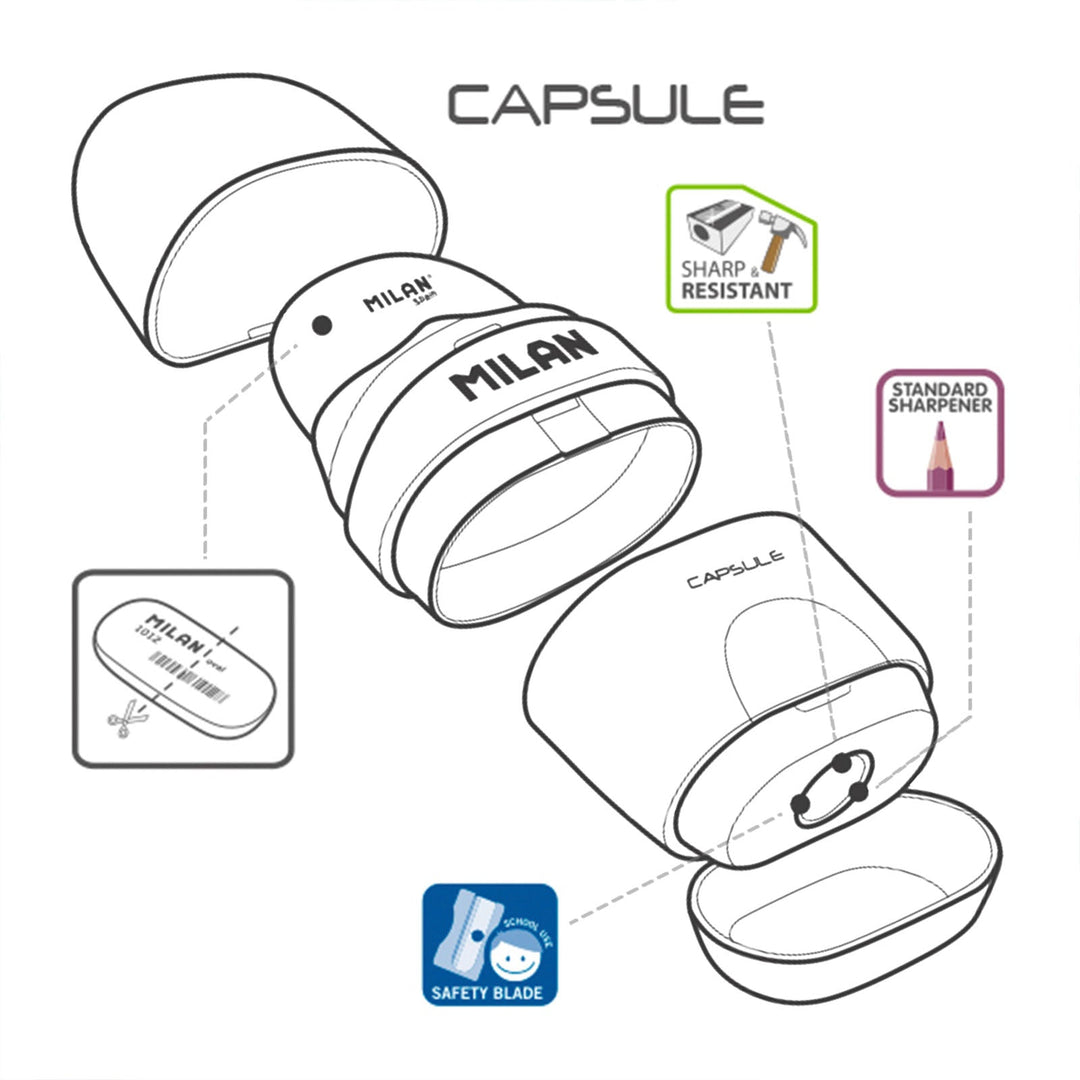 MILAN COMPACT PEACOCK - Afilaborra Compact. Combinación de Goma y Sacapuntas. Azul-Rosa