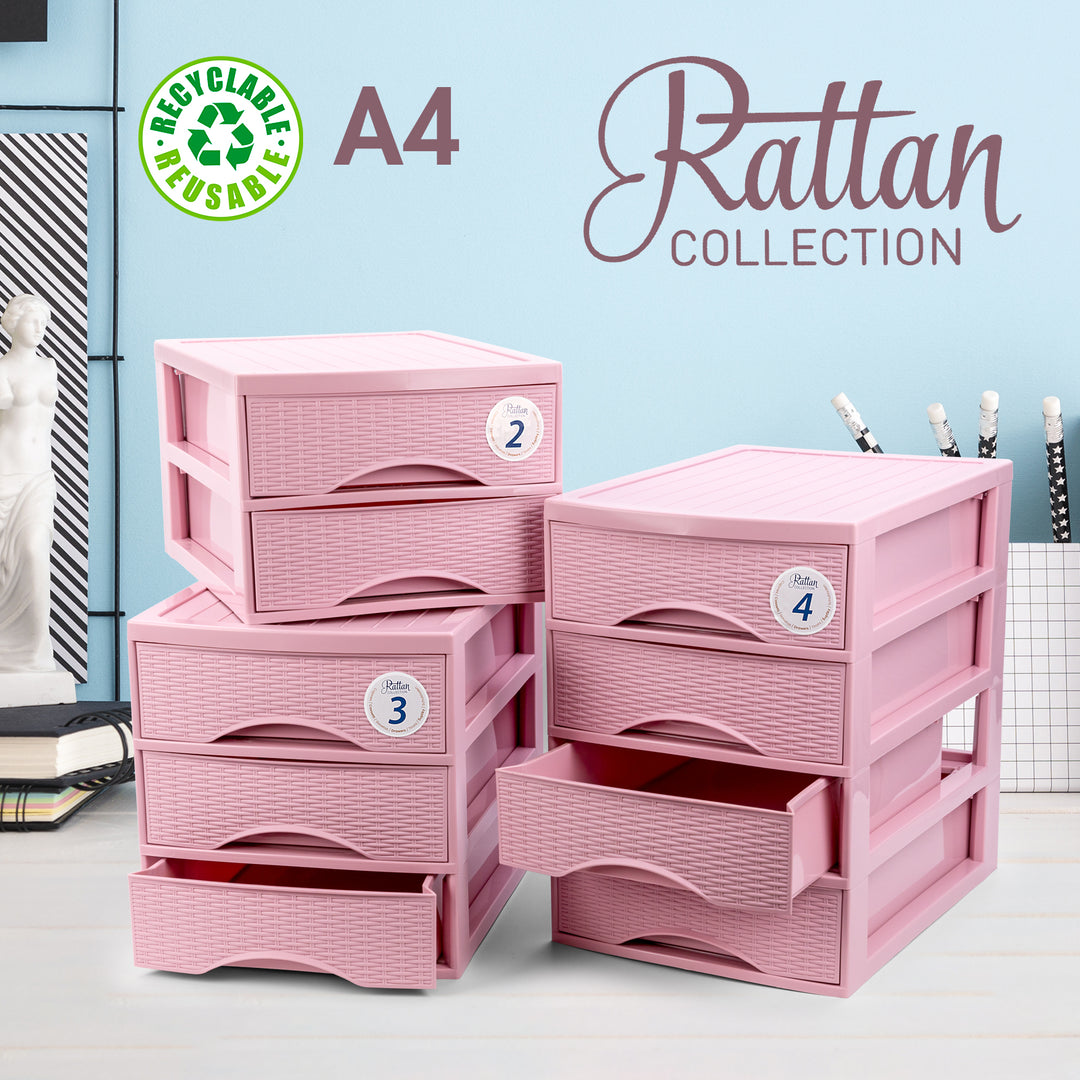 Plastic Forte Rattan - Cajonera de Sobremesa 2 Cajones en Plástico. Rosa