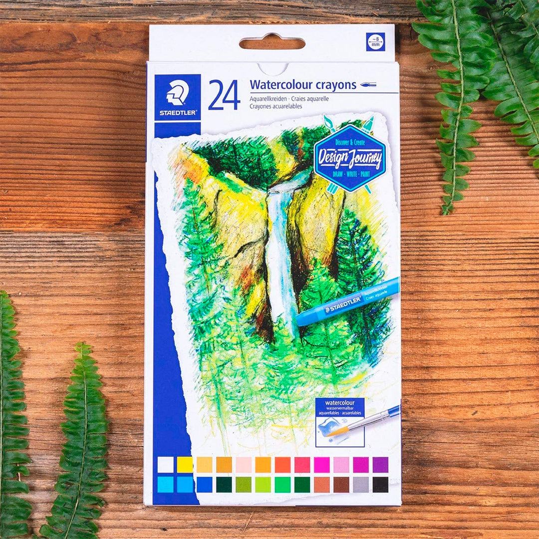 STAEDTLER Design Journey - Caja de 24 Lápices de Cera Acuarelables en Colores Surtidos