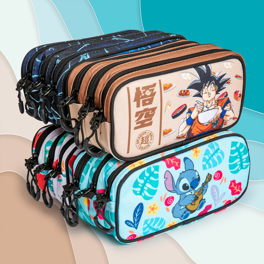 DRAGON BALL Goku Foodie - Estuche Escolar Triple Portatodo Tres Cremalleras TRICK FAN