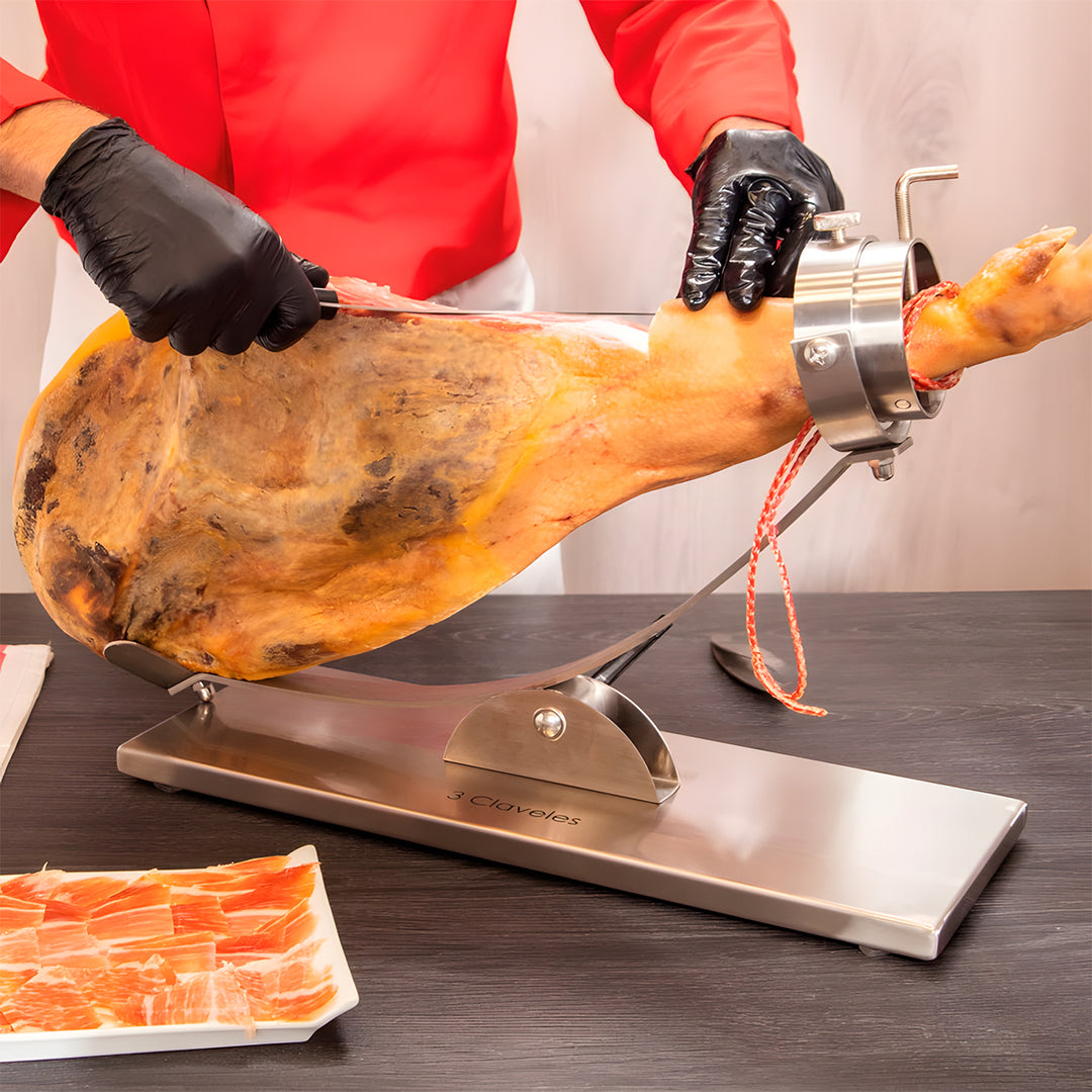 3 Claveles POM - Cuchillo Jamonero Alveolado Profesional Estrecho 29 cm Acero Inoxidable