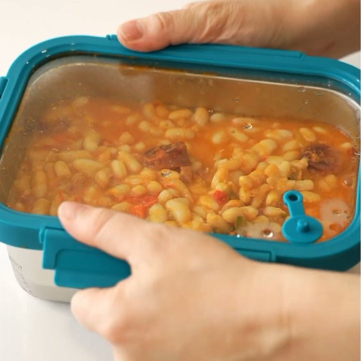 Lacor Etern - Recipiente Rectangular de Acero Inoxidable y Tapa de Cristal Apto Microondas