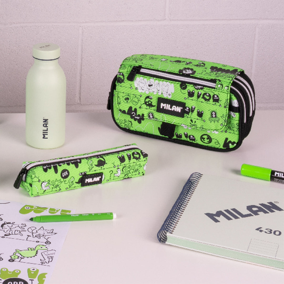 Milan Tandem - Estuche Portatodo Triple con Cuatro Cremalleras para Material Escolar