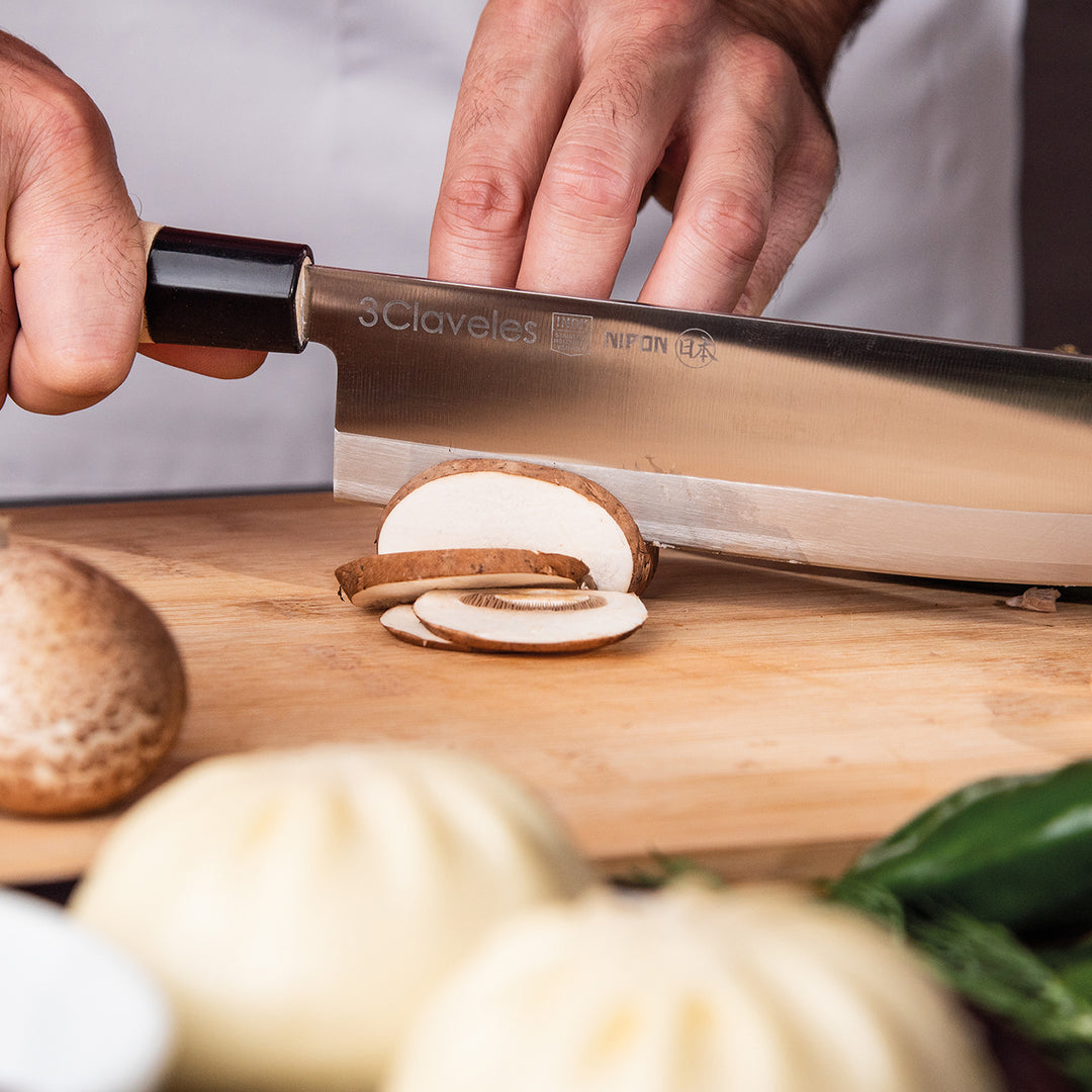 3 Claveles NIPON - Kit Cuchillos Medianos Tipo Japonés Acero Inoxidable y Mango de Arce