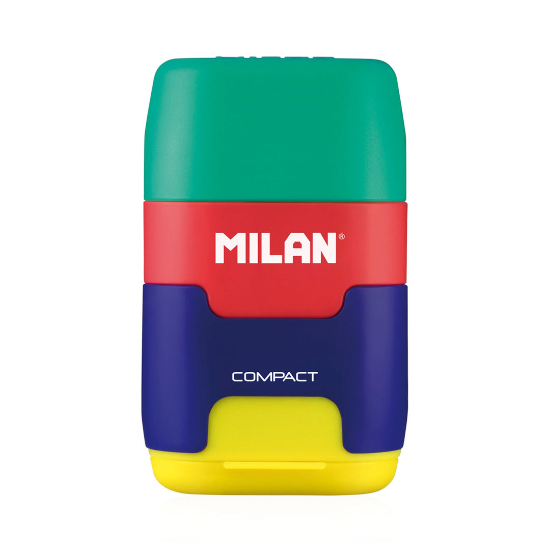 MILAN Mix - Afilaborra Compact. Combinación de Goma y Sacapuntas Doble. Multicolor