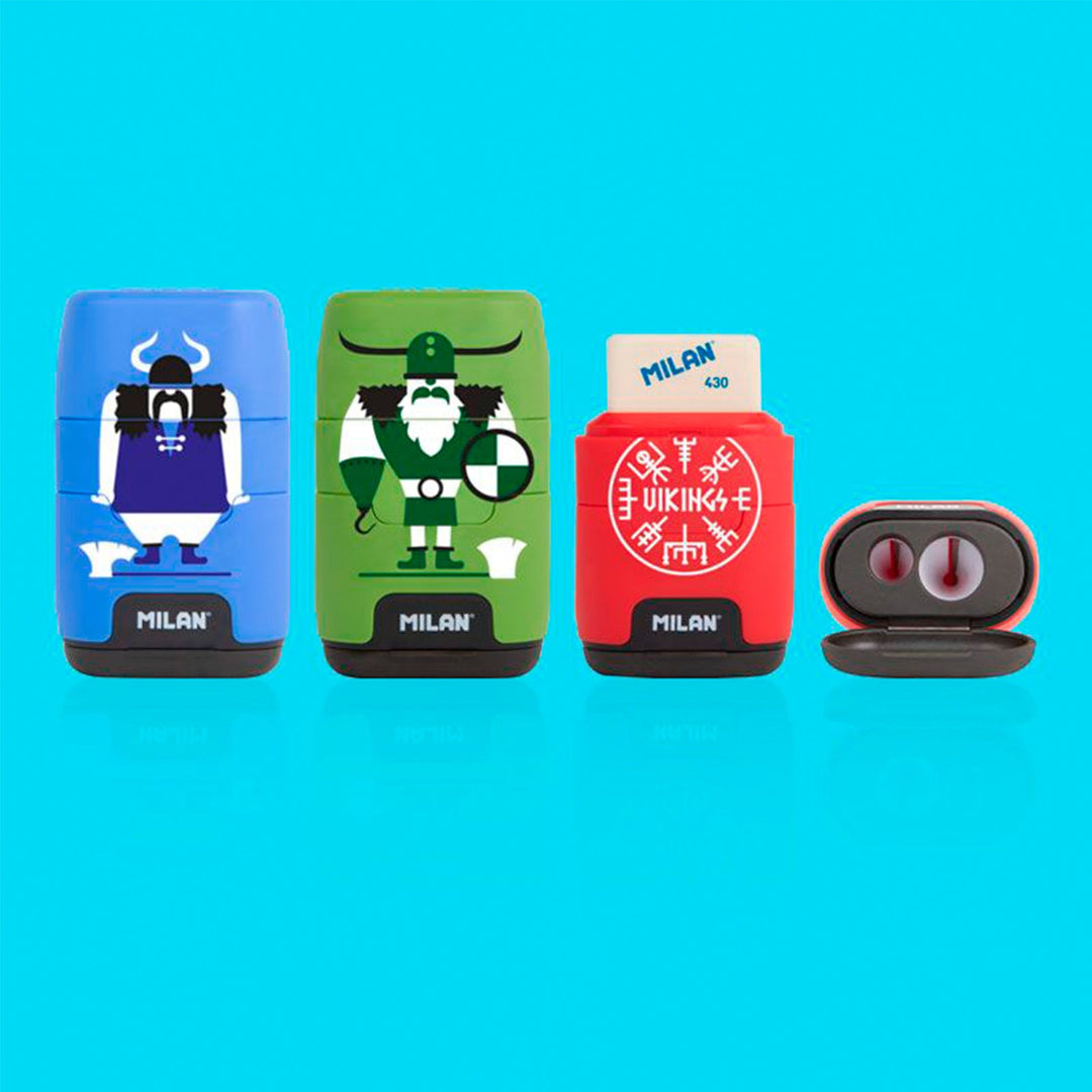 MILAN Vikings - Afilaborra Compact. Combinación de Goma y Sacapuntas Doble Verde