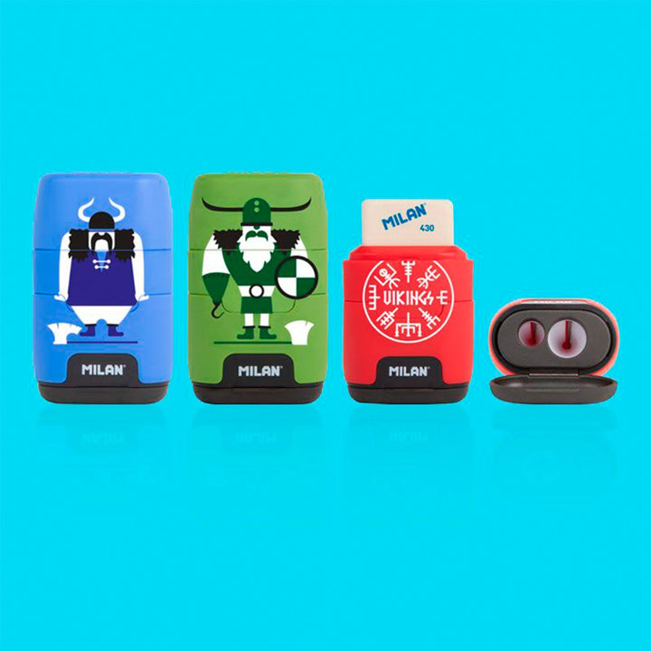 MILAN Vikings - Afilaborra Compact. Combinación de Goma y Sacapuntas Doble Verde