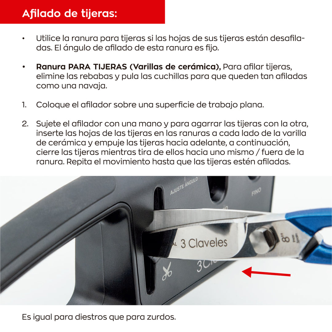 3 Claveles - Afilador Cuchillos y Tijeras 2 Pasos de Angulo Ajustable. Carburo y Cerámica