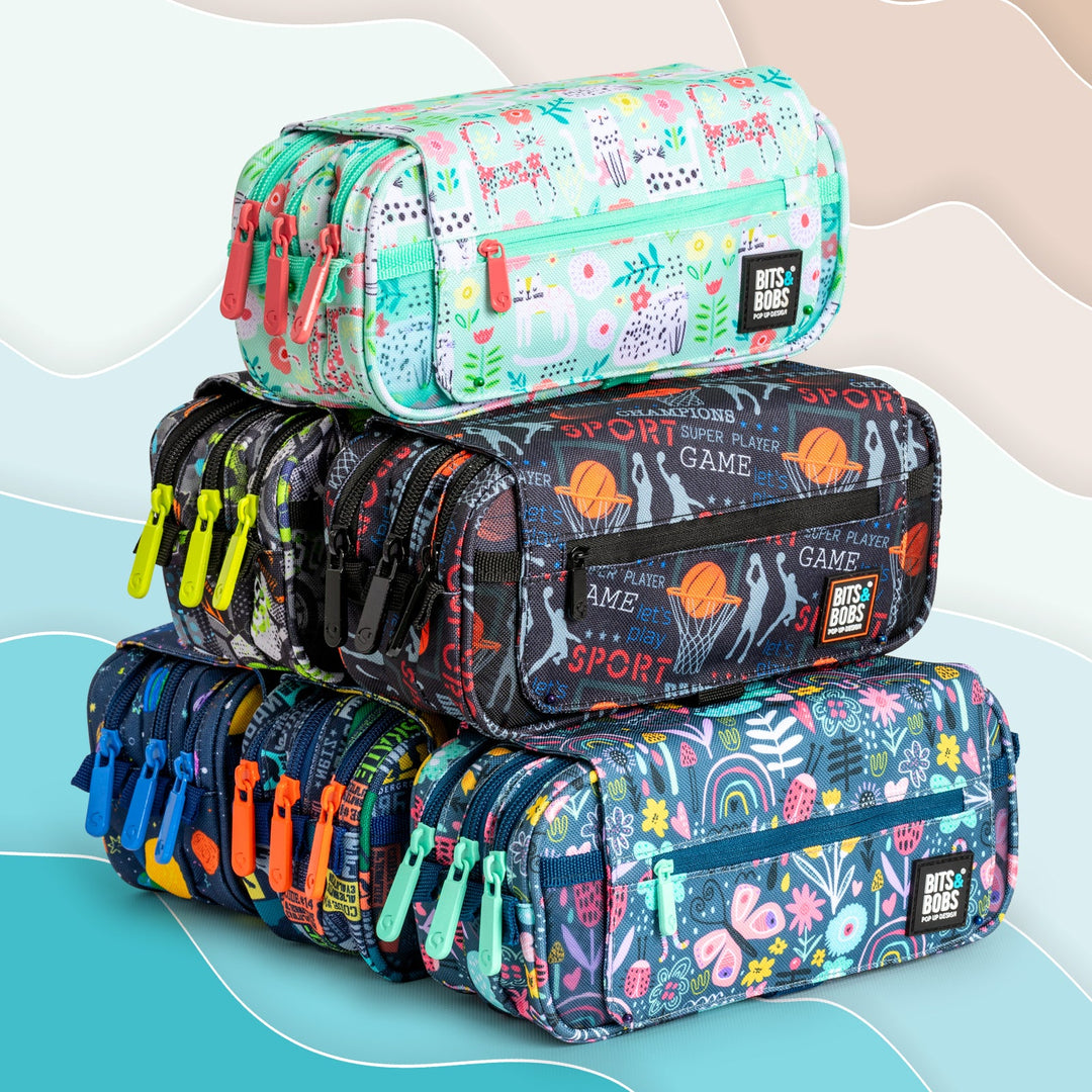 ColePack EcoDes - Estuche Triple de 3 Cremalleras con Material Escolar Incluido. Botanic