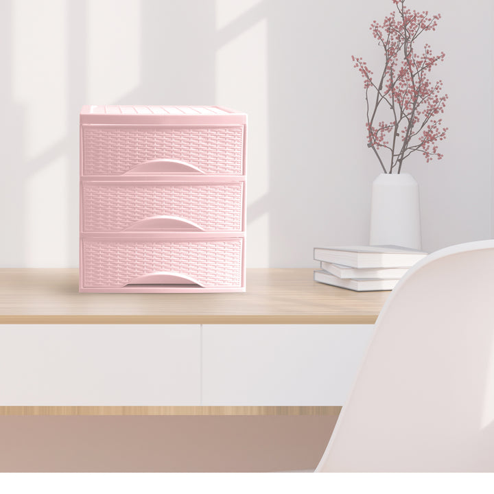 Plastic Forte Rattan - Cajonera de Sobremesa 2 Cajones en Plástico. Rosa