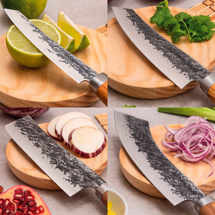 3 Claveles Takumi - Cuchillo Cocina 15 cm de Acero Forjado con Hoja Martilleada