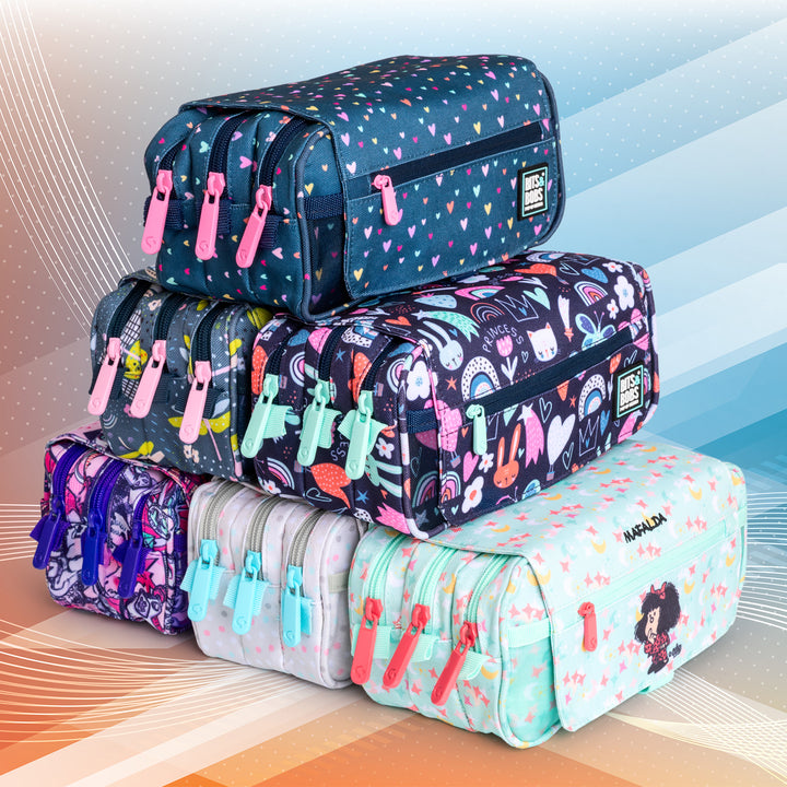 ColePack Design - Estuche Triple de 3 Cremalleras con Material Escolar Incluido. Princess