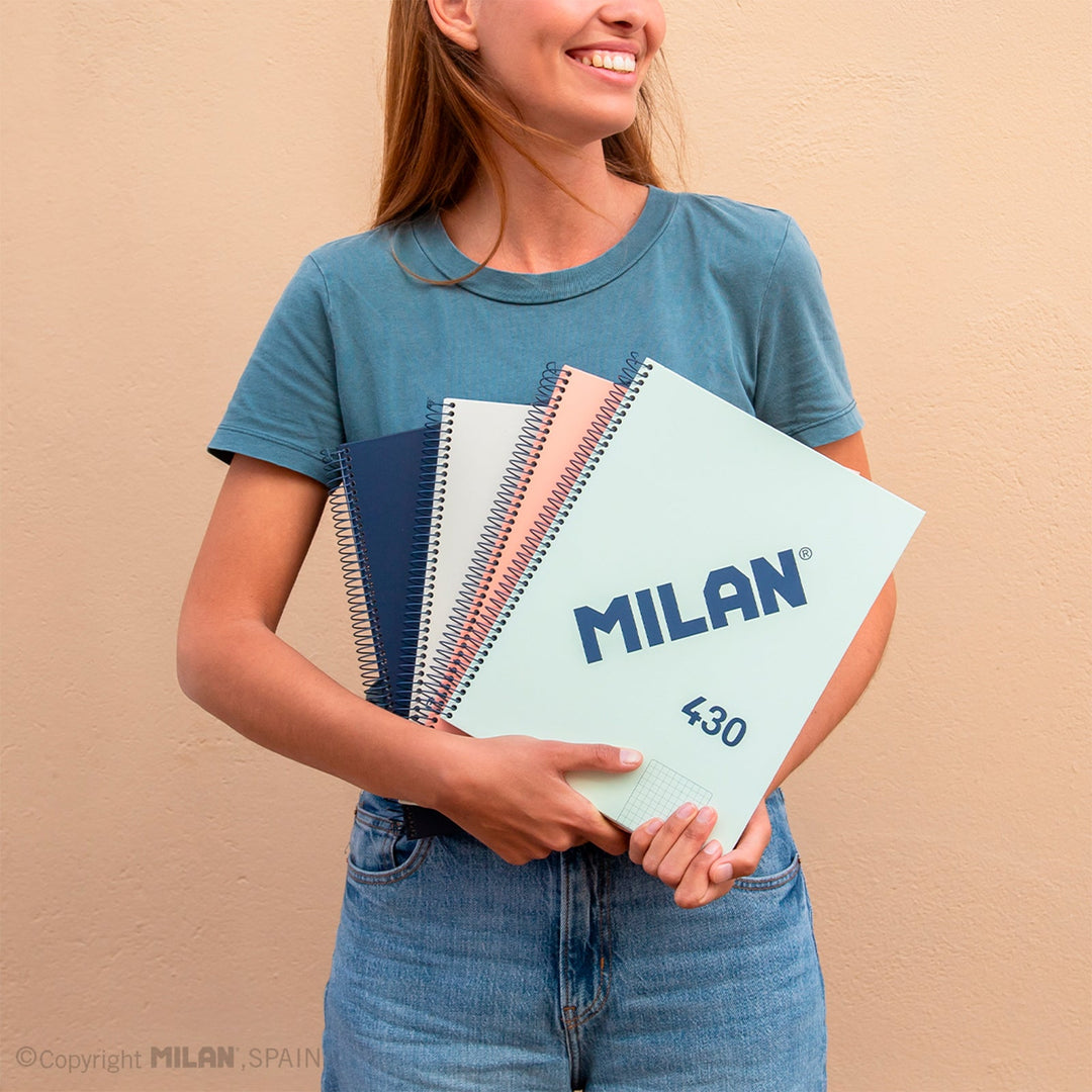 MILAN 430 - Cuaderno A5 Espiral y Tapa Dura. Papel Cuadriculado 80 Hojas 95gr Azul