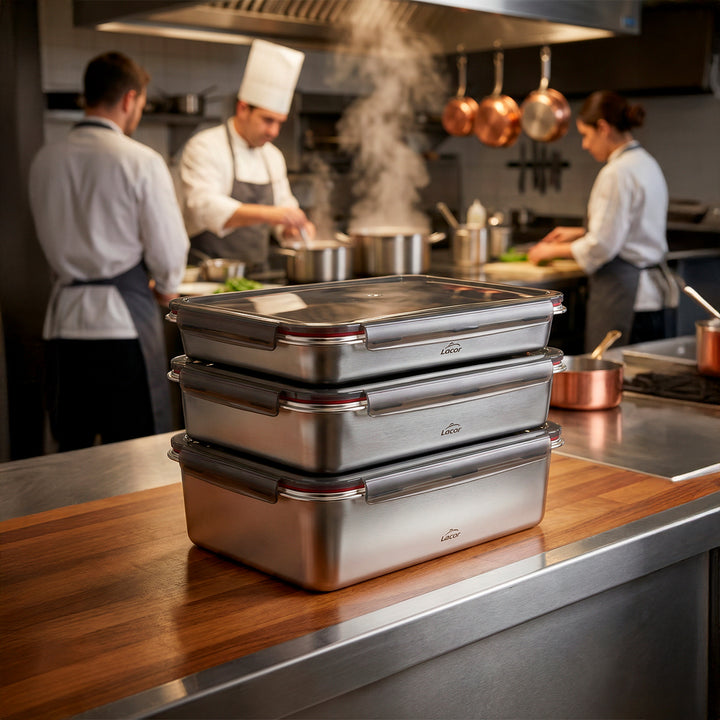 LACOR EcoInox Pro - Recipiente Rectangular de 6.5L en Acero Inoxidable. Apto Nevera y Horno
