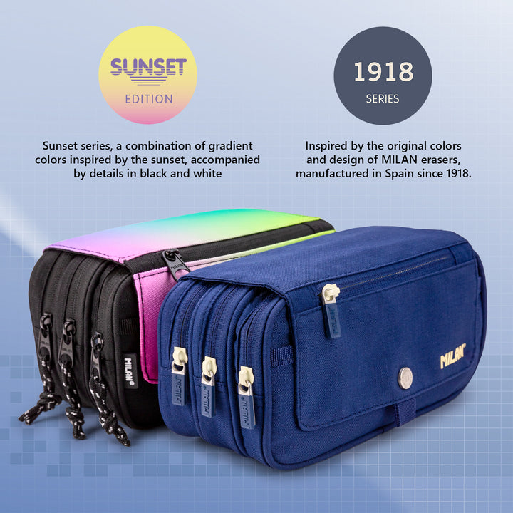 ColePack Milan - Estuche Triple de 3 Cremalleras y Material Escolar Incluido. Sunset